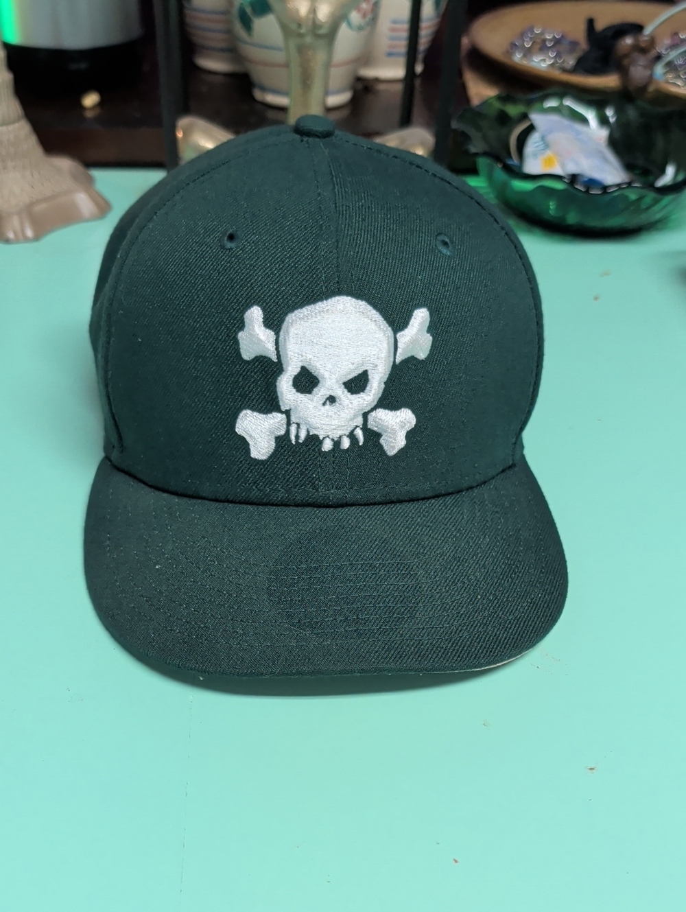 Supreme Dark Green Kids Skull Cap with White Embroidery